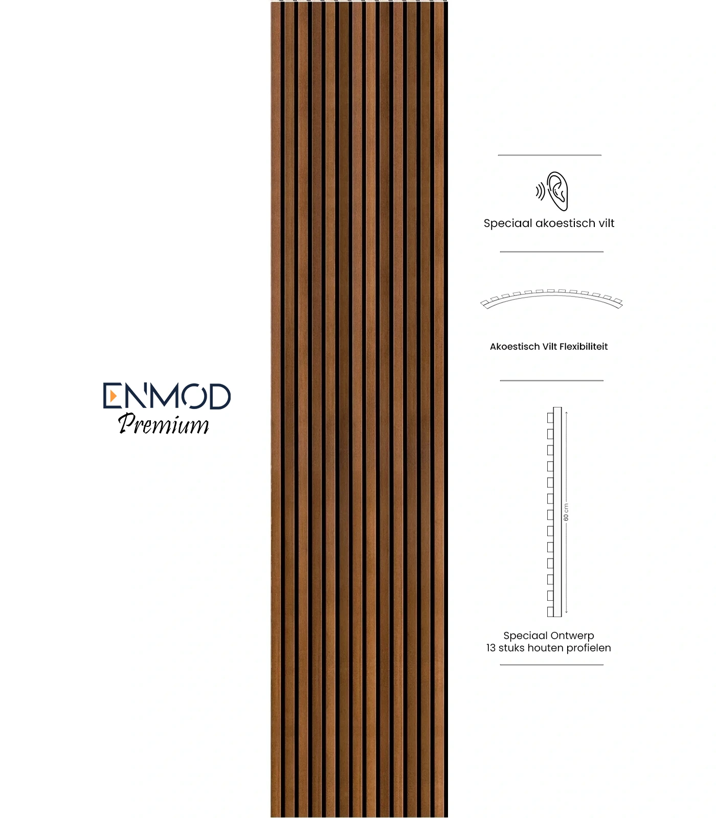 Akupanel Premium 240×60 cm Walnoot Akoestisch Wandpaneel